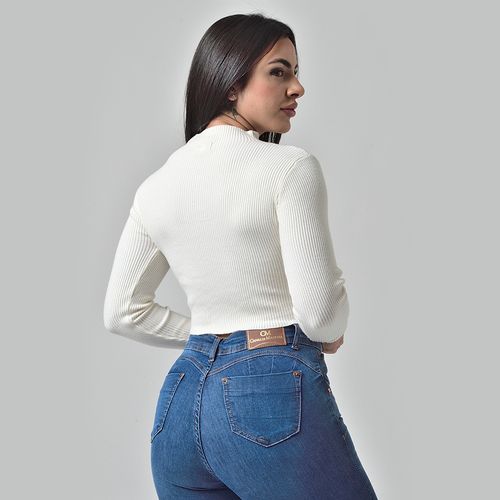 Suéter Cropped Tricot Gola Alta Off White