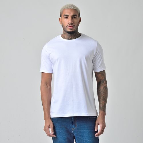 Camiseta Masculina Básica Manga Curta Gola Redonda Branca