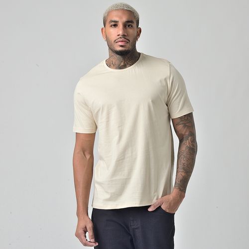 Camiseta Masculina Básica Manga Curta Gola Redonda Bege Claro