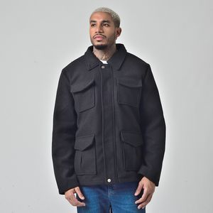 Jaqueta Lã Batida Masculino Sem Capuz Preto