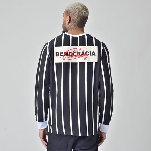 Camiseta Masculina Retrô Corinthians Democracia Manga Longa Preto