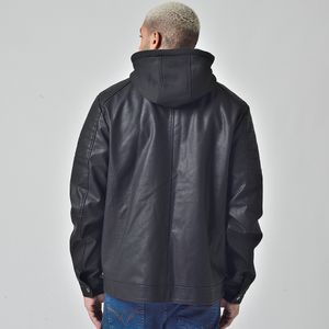 Jaqueta Masculino PU Com Capuz Moletom Removível Preto