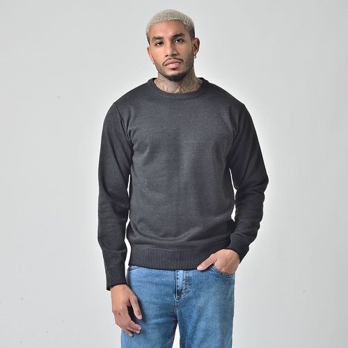 Suéter Tricô Gola Redonda Masculino Cinza Escuro