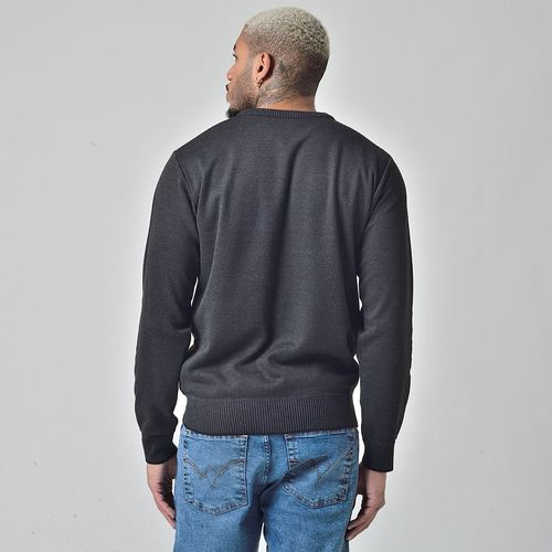 Suéter Tricô Gola Redonda Masculino Cinza Escuro