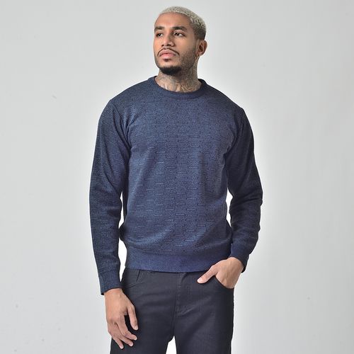 Suéter Tricô Masculino Gola Redonda  Estampado Marinho