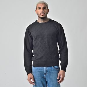 Suéter Tricot Gola Redonda Masculino Estampada Preto