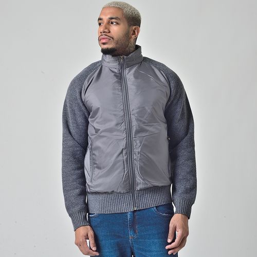 Casaco Nylon Suéter Forrada Masculino Sem Capuz Cinza