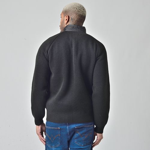 Casaco Nylon Suéter Forrada Masculino Sem Capuz Preto