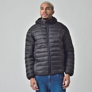 Jaqueta Puffer Acolchoada Masculina Com Capuz Removível Preto