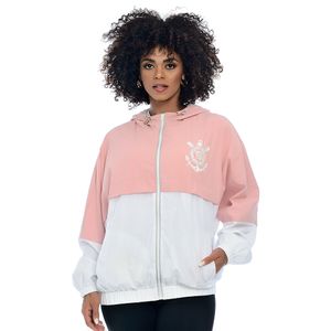 Jaqueta Corinthians Oficial Feminina Corta Vento Forrada Rosa