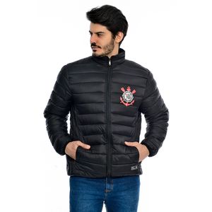Jaqueta Puffer Corinthians Oficial Masculina Sem Capuz Preto