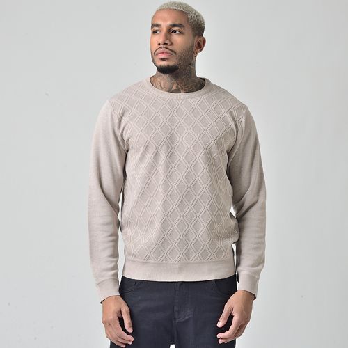 Suéter Tricô Gola Redonda Masculino Estampada Mescla Bege
