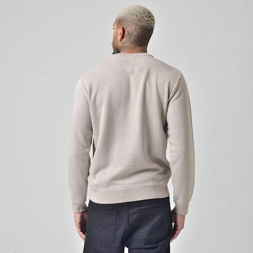 Suéter Tricô Gola Redonda Masculino Estampada Mescla Bege