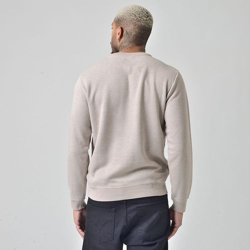 Suéter Tricô Gola Redonda Masculino Estampada Mescla Bege