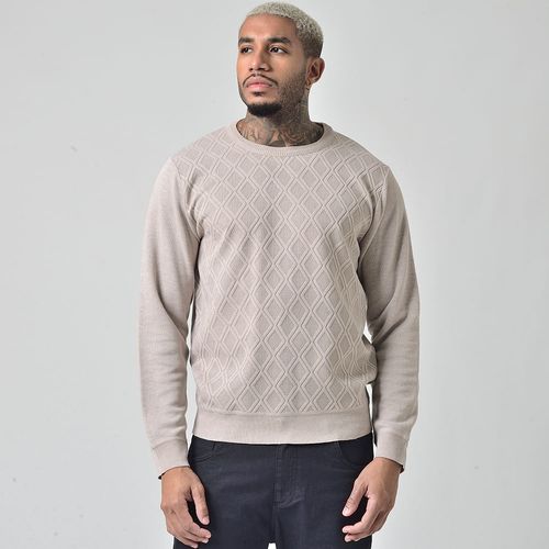 Suéter Tricô Gola Redonda Masculino Estampada Mescla Bege