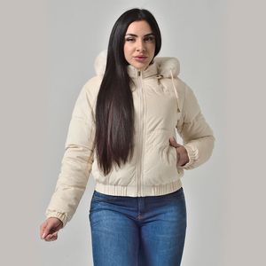 Jaqueta Camurça Texturizada Feminina Capuz Removível Com Pelinhos Off White