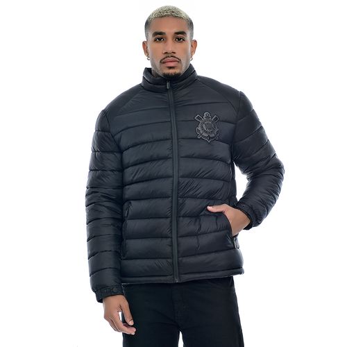 Jaqueta Puffer Corinthians Oficial Masculina Sem Capuz All Black