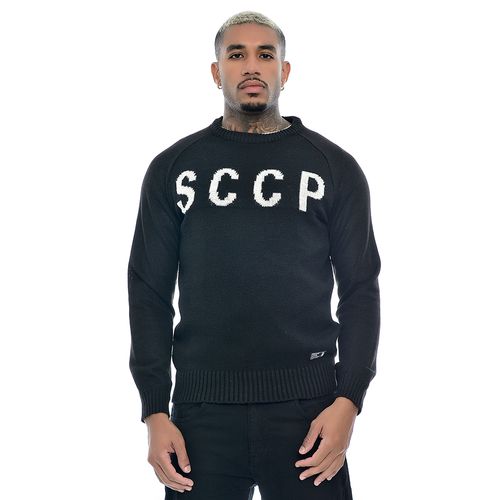 Suéter Corinthians Oficial Tricô Raglan Jacquard SCCP Preto