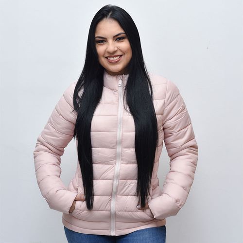 Jaqueta Puffer Feminina Gola Alta Rosa Claro