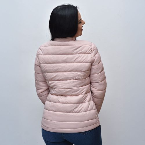 Jaqueta Puffer Feminina Gola Alta Rosa Claro