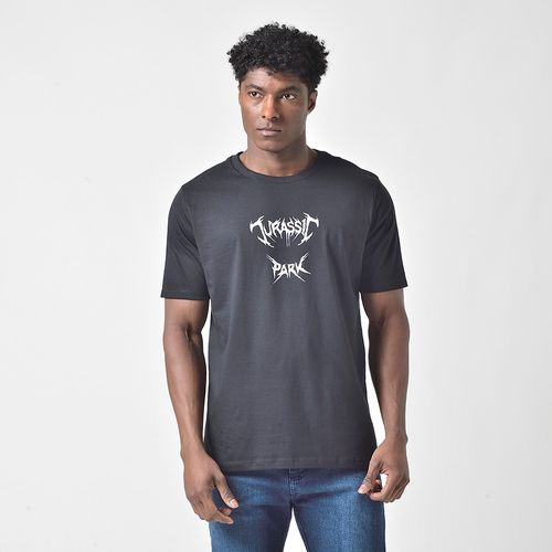 Camiseta Masculina Estampa Frontal e Costas Jurassic Park Preto