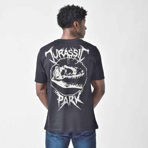 Camiseta Masculina Estampa Frontal e Costas Jurassic Park Preto