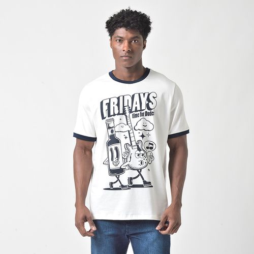 Camiseta Masculina Branca Fridays Com Estampa Divertida
