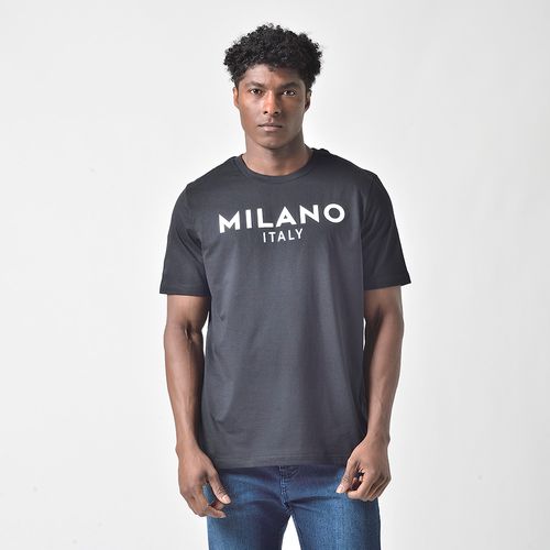 Camiseta Masculina Preta Milano Italy Estampa Minimalista