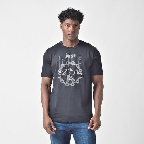 Camiseta Masculina Preta Just Ride Estampa Ciclista