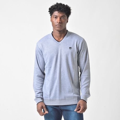 Suéter Tricot Gola V Masculino Mr Kitsch Cinza Claro