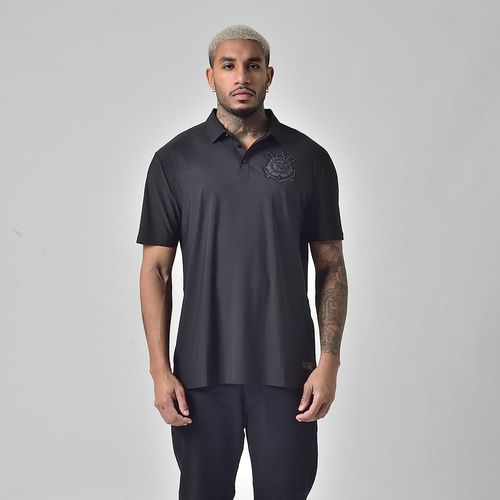 Camisa Polo Corinthians Oficial All Black Masculina