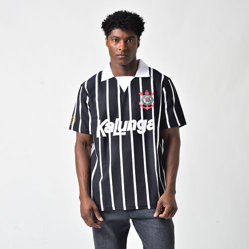 Camisa Polo Retrô Corinthians Kalunga Masculina S/N Preto