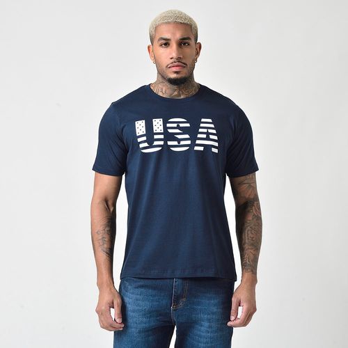 Camiseta Masculina Manga Curta Estampada EUA Marinho