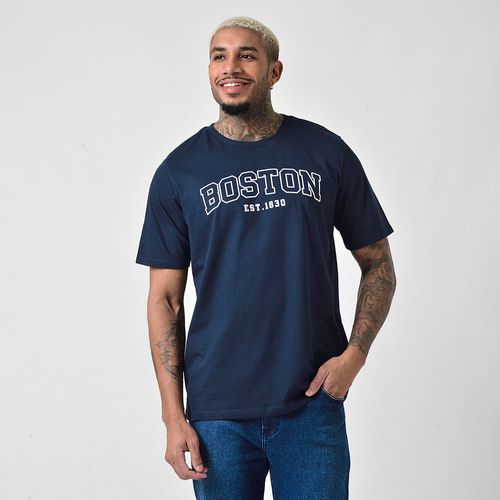 Camiseta Masculina Manga Curta Estampada Boston Marinho