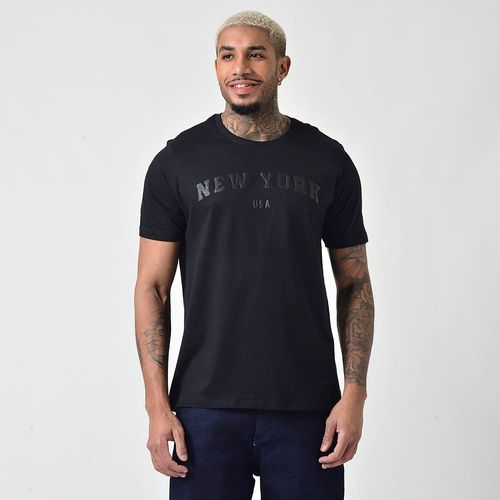Camiseta Masculina Manga Curta Estampada New York USA Preta