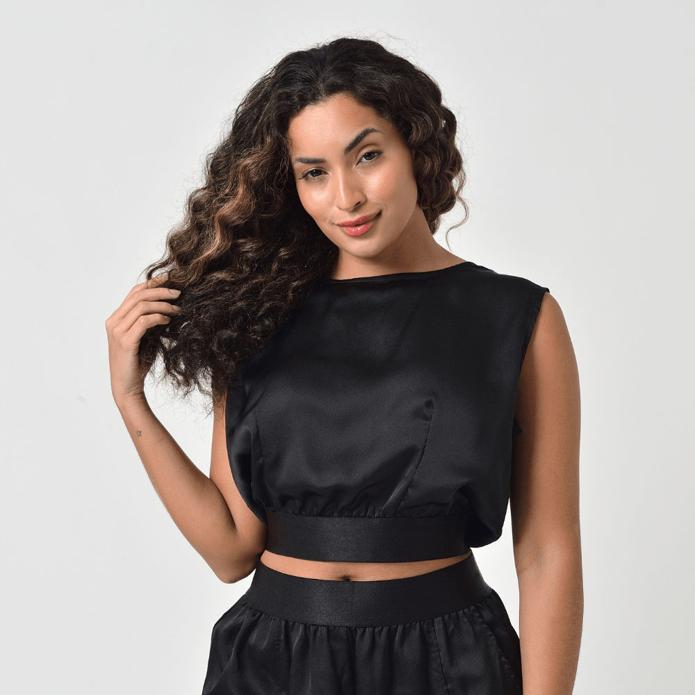 Cropped Feminino Crepe Acetinado Preto