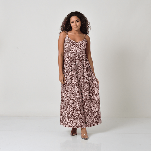 Vestido Longo Feminino Abotoável com Elástico nas Costas Estampado